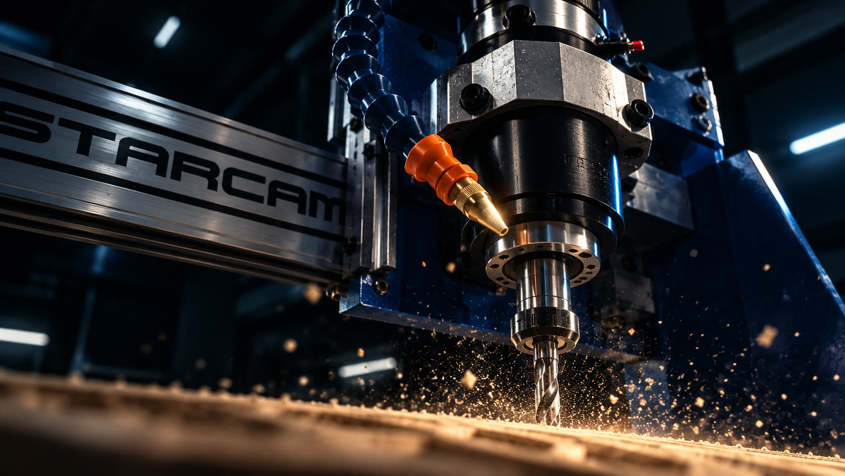 Husillo de un router CNC Starcam mecanizando una pieza